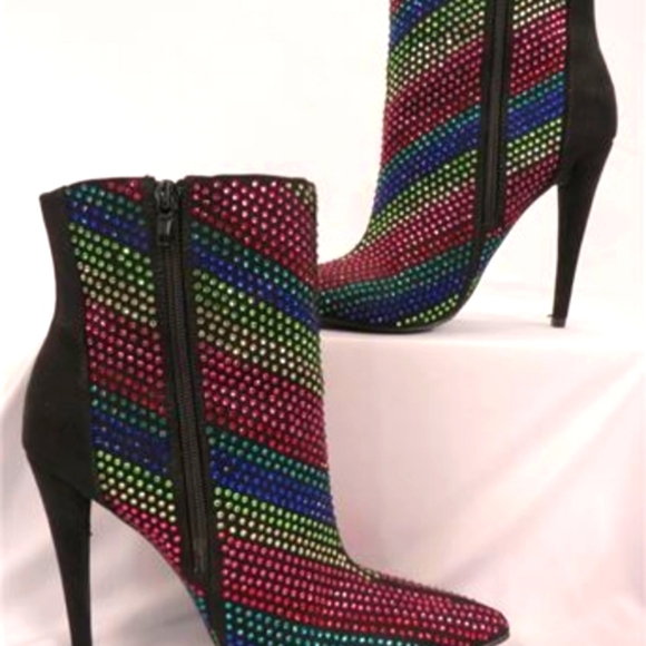 AMES Rainbow Sparkle Bling Stiletto Ankle Boots, multi-color, Sz. 9.5 - Picture 2 of 8